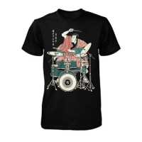Drummer samurai funny black T-shirt new hot sale mens short sleeves male Basic tops famous T shirt design template