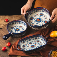 波蘭陶瓷餐具家用手柄碗創意網紅湯面碗泡面沙拉碗烤箱微波爐烤盤