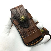 1 Piece Cow Leather Folding Knife Sheath Scabbard Pliers Swiss Army Knives Storage Bag Case Holder Cover with Lion Brass Buckle