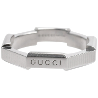 GUCCI 經典Link to Love系列條紋刻花18K白金戒指(銀色)