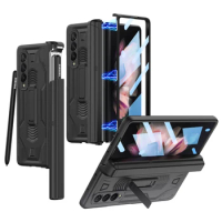 Hinge Case for Samsung Galaxy Z Fold 3 5G Fold3 Cover Armor Shockproof Stand Holder Protective Shell with S Pen Slot Screen Film