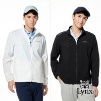 【Lynx Golf】四面彈性透氣布料後背剪裁造型3M反光印花拉鍊口袋長袖外套-黑色,M