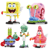SpongeBob SquarePants Cartoon Building Blocks Anime Figure Patrick Star Mr. Krabs Action Figure Educational Toys Kids Gift
