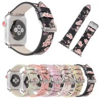 Rural Plum Blossom Flowers Band for Apple Watch 40mm 44mm Leather Strap Wristband for iWatch Series 5 4 3 2 1 38mm 42mm Bands