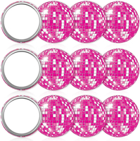 12 Pcs Disco Ball Compact Mirror Bulk 2.76In Hot Pink Cowgirl Handheld Pocket Mirror Glitter Party V