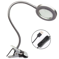 Desk Table Light 5V USB Clip LED Ring Lamp 8X Magnifier Nail Beauty Light Makeup Equipment Tool Portable Eye Care Reading Light