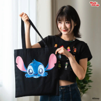 PickMeUp กระเป๋าผ้าแคนวาสพิมพ์ลาย Stitch Baby Cute สีดำ 2Side Tote Bag  ลิขสิทธิ์ Disney