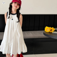 Girls' 2025 Summer New Sweet Ruffle A-line Sleeveless Long Dress Princess Dress for Older Children