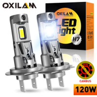 OXILAM 2Pcs H7 LED Bulb Headlight Canbus Wireless 120W 22000LM Mini LED H7 Bulb Car Headlamp Auto Lamp Plug &amp; Play with Fan