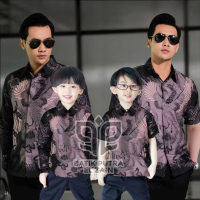 TERBARU BATIK LENGAN PANJANG DAN PENDEK KEMEJA PRIA DEWASA ANAK LAKI LAKI MOTIF SOANG HITAM