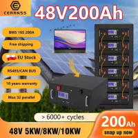 48V 100AH 150AH 200AH LiFePO4 Battery Pack 51.2V Lithium Solar Battery 6000+ Cycle Built-in 200A BMS