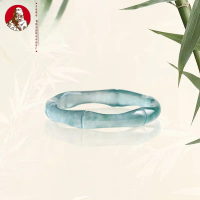 Cincin Bambu Air Biru Jadeite Alami dengan Ukiran Es Giok Tiga Dimensi untuk Wanita