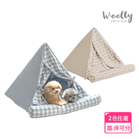 【WOOLLY】純棉格紋三角寵物窩(狗窩/貓窩/睡窩/寵物睡墊)