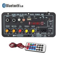 110V 220V 12V Digital Bluetooth Amplifier Board Subwoofer Dual Microphone Karaoke Amp Speaker Home Theater DIY 30W