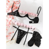 Women Sexy Lingerie Set Lace Hollow Out Sexy Underwear Bra And Panty Set Porn Babydoll Floral Bra Exotic Porn Outfit G-String