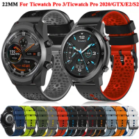 22mm Watch Straps For Ticwatch Pro 3 GPS Silicone Band For Ticwatch Pro 2020/GTX/E2/S2/GTK Mens Strap Replacement Sport Bracelet
