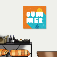 【24mama 掛畫】單聯式 油畫布 夏天 水果 沙灘 太陽 藝術 享受假期 無框畫-60x60cm(快樂暑假)