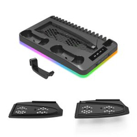 PS5/slim/pro散熱底座帶RGB燈PS5手柄充電座收納遊戲碟片耳機