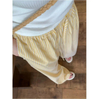 Women's Blue Vertical Striped Wide-Leg Pants Autumn Straight Loose Casual Floor-Length Thin Pants