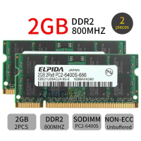 CODใหม่สำหรับ 4GB 2RX8 ELPIDA 2PCS 2GB DDR2-800MHz PC2-6400s 200pin SODIMM หน่วยความจำแล็ปท็อป โน้ตบ