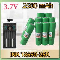 100% New Original 18650 3.7V 2500mah Battery INR18650 25R 20A Discharge Lithium Batteries+ Charger