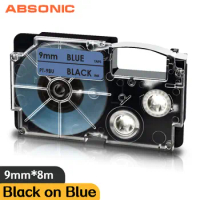Absonic 9mm Printer Ribbon for Casio XR-9WE XR-9BU Black on White Blue 3/8" Compatible for KL-60 KL-8100 KL-7000 Label Printer