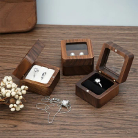 Jewelry Box Walnut Solid Wood Wedding Ring Box Small Jewelry Storage Table Top For Marriage Diamond Ring