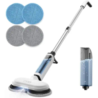 iDOO Cordless Electric Mop, Dual-Motor Electric Spin Mop with Detachable Water Tank &amp; LED Headlight, Electric Floor Mop
