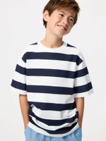 UNIQLO KIDS AIRism Katun T-Shirt Kaos Anak Garis Kerah Bulat crew neck NAVY 140
