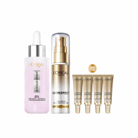 【LOREAL Paris 巴黎萊雅】淨亮白MELA淡斑精華30ml+多效防護美肌乳30ml(淡斑/麥拉色鏈/防曬)