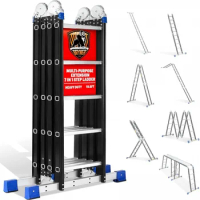 Step Ladder, Bryner 19.6ft 7 in 1 Folding Ladder Multi-Purpose Aluminium Extension Ladder Adjustable Telescoping Foldable Ladder