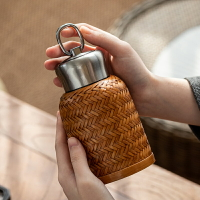 中式竹編不銹鋼保溫杯旅行分離杯復古便攜杯水杯高檔熱水瓶暖水壺