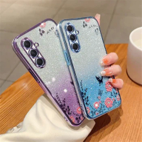 Luxury Glitter Butterfly Flower Phone Case For Samsung A54 A34 A24 A14 A04 A53 A73 A33 A23 A13 A03 Soft Silicone Plating Cover