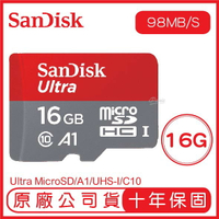 【超取免運】SANDISK 16G ULTRA microSD 98MB/S UHS-I C10 A1 記憶卡 16GB 紅灰