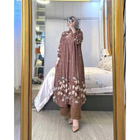 ONE SET SETELAN WANITA MOTIF RAYON PREMIUM  KEKINIAN CACA LONG SET