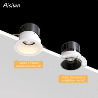 Aisilan Recessed Downlight With Framed/trimless 7/12W Spotlight Anti-glare Flicker Free Ra97 Indoor Lamp For Living Room Bedroom