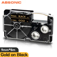 Absonic XR9WE 9mm Width Cassette Labeling for Casio XR-9BKG Gold on Black Compatible for Casio XR 9BKG KL-60 KL-120 KL-750 Label