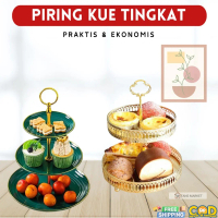 Fans Market Rak Kue Susun 2 Tingkat dan 3 Tingkat Piring Kue Buah Cake Food Stand Display Gold Plast