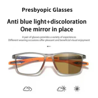 Photochromic Mirror Silicone Blue Light Blocking Multifocal Reading Glasses Men Women Far Eyewear Ultralight Farsight Eyeglasses