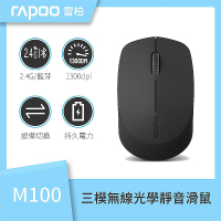 rapoo 雷柏 M100 SILENT 三模無線光學靜音滑鼠(黑灰/白/藍/紅)