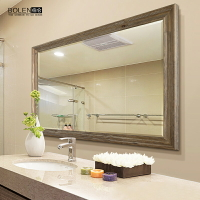 BOLEN 北歐工業風浴室鏡子原木實木浴室柜鏡子壁掛衛生間裝鏡子