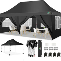 10x20 Pop up Canopy with 6 Removable Sidewalls Outdoor Canopy Tents for Parties Wedding Instant Sun Protection with Carry Bag