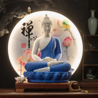 Chinese Ceramic Buddha Statue Tathagata Buddha Statue Ornament Lamp Circle Sanbao Buddha Sitting Statue