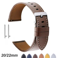 20mm 22mm Genuine Leather Watchband for Rolex Universal Wrist Strap for Samsung Galaxy Watch Quick Release Wrist Belt for Seiko