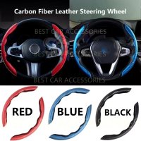 2pcs Car Carbon Fiber Leather Steering Wheel Cover Grip Cover For Perodua Proton Honda Toyota Saga M