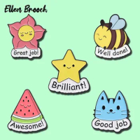 Motivation Quotes Enamel Pins Good Job Well Done Cat Bee Star Brooch Lapel Badges Jewelry Gift for Friends Kids