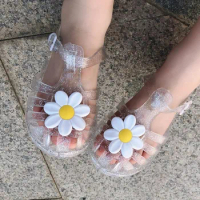 2024 New Girl Small Daisy Flower Children's Shoes Jelly Princess Closed Toe Baby Roman Shoes