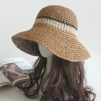 手工編織涼帽拉菲草帽夏女防曬折疊太陽帽韓版大沿出游沙灘遮陽帽