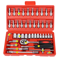 Bộ dụng cụ mở bulong ốc vít đa năng 46 chi tiết, Thép Không Gỉ, Bộ dụng cụ sửa chữa oto xe máy 46 mó