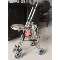 Elderly Leisure Shopping Trolley with Brake Four-Wheel Walking Aid Shopping with Wheels and Seat Folding